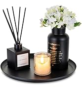 Romadedi Black Decorative Candle Tray - Round Trays Decor for Coffee Table Centerpiece Metal Serv...