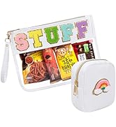 2 Pcs Chenille Letter Clear Zipper Pouch Stuff Bag, Nylon Stuff Makeup Bag Clear Small Cosmetic B...