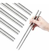 IQCWOOD Metal Chopsticks, 5 Pairs 304 Stainless Steel Chopsticks, Lightweight Non-Slip Korean Reu...