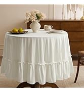 Romanstile Ruffle Round Tablecloth, Farmhouse Vintage Washable Cotton Decorative Table Cloth with...