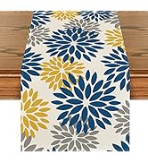 Artoid Mode Blue Dahlia Floral Pinnata Summer Table Runner, Spring Kitchen Dining Table Decoratio...