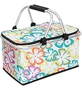 KEFOMOL Insulated Picnic Basket,Collapsible Cooler Bag,32L Grocery Basket with Lid,2 Sturdy Handl...