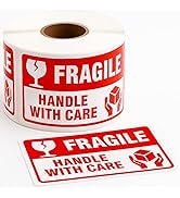Fragile Stickers 3 x 2 Inch – Waterproof Handle with Care Labels for Shipping and Moving - 500 St...
