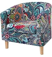 hyha 2 Pieces Printed Tub Chair Slipover with Cushion Cover, Removable Stretch Club Chair Cover f...