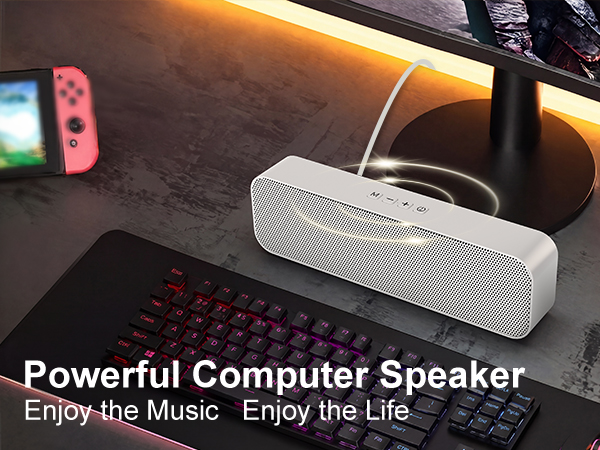 White computer speaker for desktop PC, USB powered, stereo sound