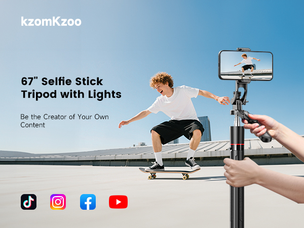 67&amp;#34; Selfie Stick Tripod with Lights