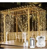 Lighting EVER Curtain Lights Battery Operated &amp; USB Plug in, 10 x 10 ft Fairy String Lights with ...