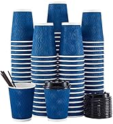 SIUQ 12 oz Disposable Coffee Cups with Lids and Straws [90 Pack], To Go Coffee Cups, Corrugated P...