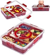 U-QE Dishwasher Safe Snackle Box Container with 8 Small Snacks Box - Premium Red Plastic Divided ...