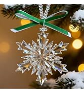 2025 Christmas Ornament Crystal Snowflake, Sparkly Crystal Ornaments for Christmas Tree, Beautifu...