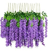 12pcs Artificial Wisteria Flowers 3.6 Feet/Piece Purple Dense Artificial Fake Wisteria Vine Ratta...