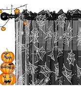 Karseteli Halloween Curtains for Living Room, Black Sheer Curtains 84 Inch Length 2 Panel Hallowe...