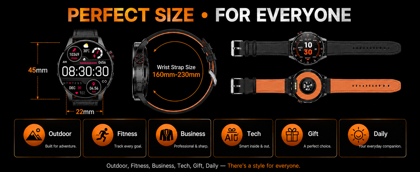Large silicone and leather strap smart watches