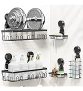 JOTPE Suction Cup Shower Shelf, 5 Pack Powerful Suction Cup Caddy with Hooks &amp; Soap Holder, Drill...