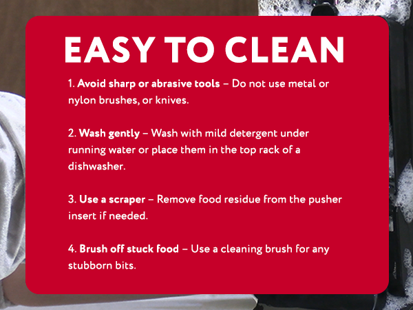 cleaning instructions for the vegetable cutter use mild detergent of place in top rack dishwasher