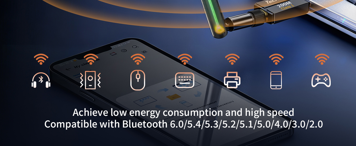 Plug&amp;amp;Play USB Bluetooth 6.0 Adapter for Desktop PC Pair BT Headphones/Speaker/Mouse/Keyboard/Printer