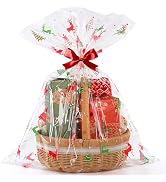 CUDICY Christmas Cellophane Gift Bags 10pcs Large Holiday Gift Wrap 24x30 Inch Clear Gift Basket ...