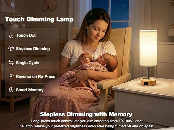 Touch Bedside Table Lamp with Memory
