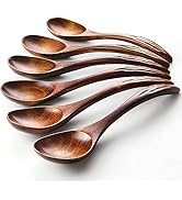 IQCWOOD Wooden Soup Spoons, Magic Wooden Spoons for Eating, 6 Pieces 6.8 inch Asian Soup Spoon fo...