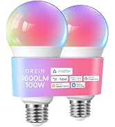 OREiN Matter Smart Light Bulb, 1600 Lumens 100W Equivalent Smart Light Bulbs, Color Changing Ligh...