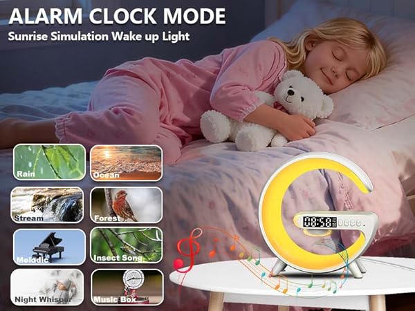 Atmosphere Bedside Light with Wireless Charging Station,Alarm Clock Music Lit Lamp Christmas Gift