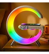 Smart LED Table Lamp Alarm Clock for Bedroom with Wireless Charging Bluetooth Speaker, App Contro...
