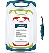 Cutting Boards for Kitchen, Plastic Chopping Board Set of 4 with Non-Slip Feet and Deep Drip Juic...