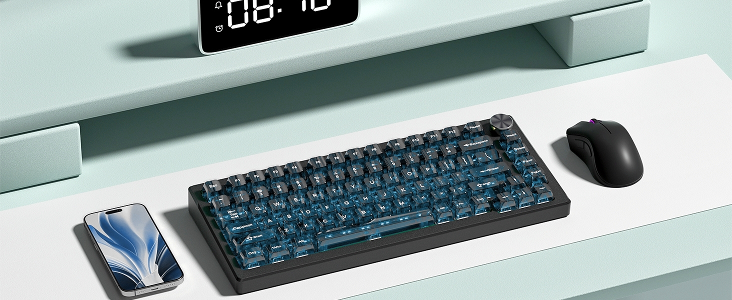 Haze Blue Clear keycaps,Transparent MDA keycaps,Ceramic Jelly Key caps Set,Shine Through Key caps