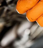 PROMEDIX P Heavy Duty Nitrile Disposable Gloves,8-mil Orange,Raised Diamond Texture Work Gloves,I...