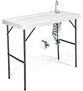 GYMAX Fish Cleaning Table with Sink, Folding Fish Cleaning Station with Faucet, Spray Cleaner &amp; D...