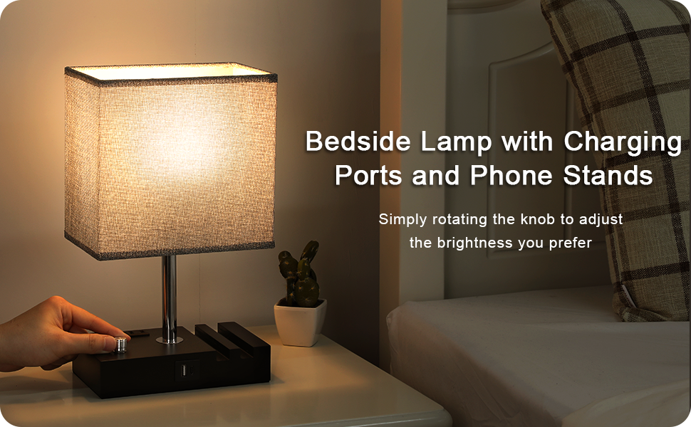 Table Lamp for Bedroom with Phone Slots