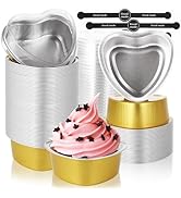 QTLCOHD 100 Pcs 3.4 Oz Heart Shaped Cake Pans Aluminum Foil Disposable Cake Mold Mini Heart Cake ...