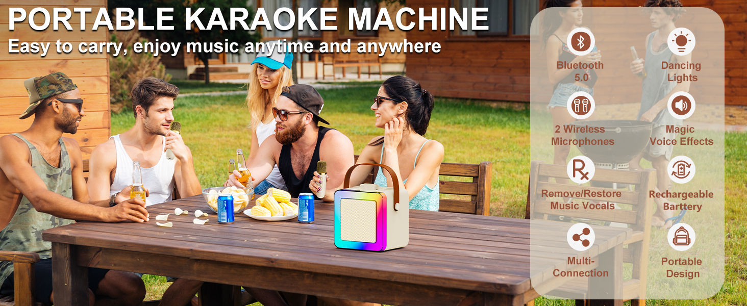 Portable Karaoke Machine with 2 Wireless Microphones