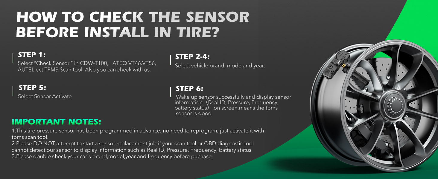 HOW TO CHECK THE SENSORBEFORE INSTALL IN TIRE?