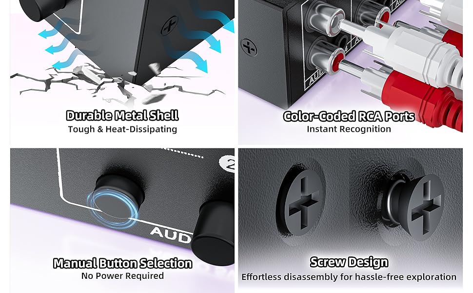 4-in-1 RCA &amp; 3.5mm Aux Audio Switch Box - 4 Channels Audio Converter Passive Selector Switch
