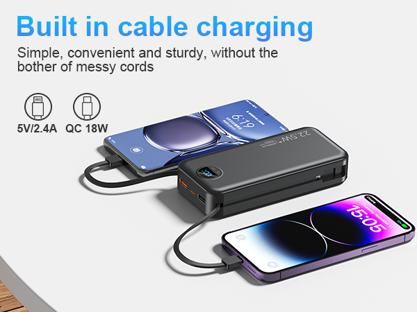 Built in cable charging Simple, convenient and sturdy, without the bother of messy cords
