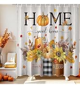 Mocsicka Fall Shower Curtain with 12 Hooks Autumn Pumpkins Shower Curtain Sunflowers Maple Leaves...