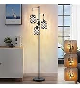 Crystal Floor Lamps for Living Room, 3-Light Black Floor Lamp, 70" Standing Tall Lamp with Elegan...