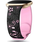 Two-Tone Floral Engraved Band Compatible with Fitbit Versa 3/4/ Sense 2 Bands, Cute Flower Soft S...