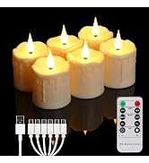 FREEPOWER Rechargeable Flameless LED Votive Candles with Timer Remote - 2'' x 3'' Waterproof Flic...