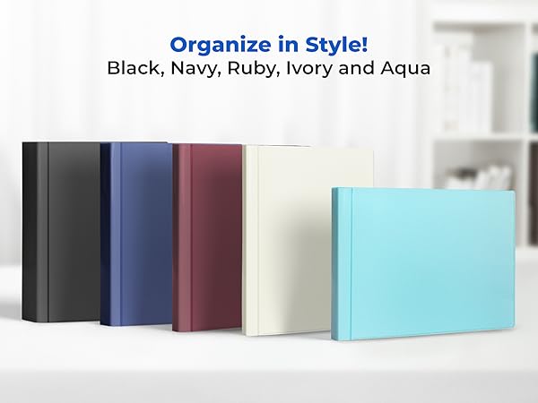 Dunwell Presentation Book 8.5x11 - Organize in Style! Black, Navy, Ruby, Ivory, and Aqua