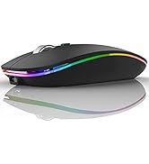 TENMOS Wireless Bluetooth Mouse, LED Slim Dual Mode (Bluetooth 5.1 + USB) 2.4GHz Rechargeable Sil...