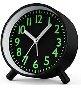 Anmileely Analog Alarm Clock, Silent Non Ticking Retro Round Metal Clock with Night Light, Snooze...