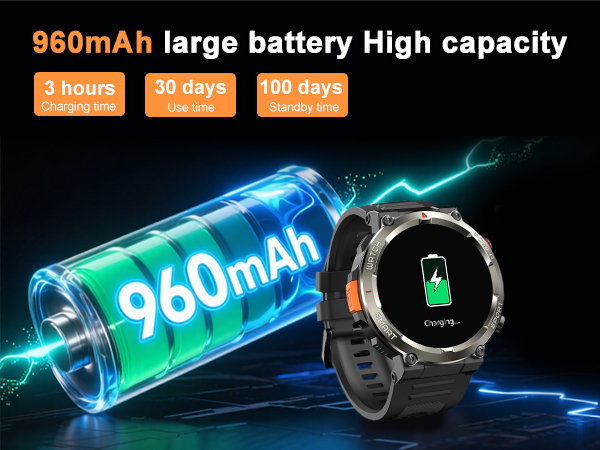 this mens smart watch has a battery capacity of up to 960mAh