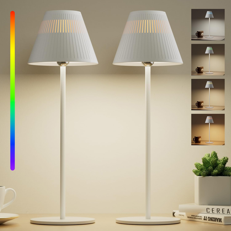 Cordless Table Lamps Rechargeable Set of 2, M1 Sunturalux Portable LED Desk Lamp 5200Mah 4Color 9RGB Dimmable Bedside Lamps for Restaurant/Bedroom/Bars/Party/Camping Night Light