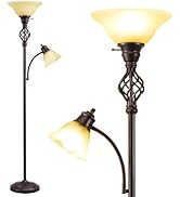 Torchiere Floor Lamp for Living Room, LED Standing Reading Light for Bedroom with Glass Shade for...