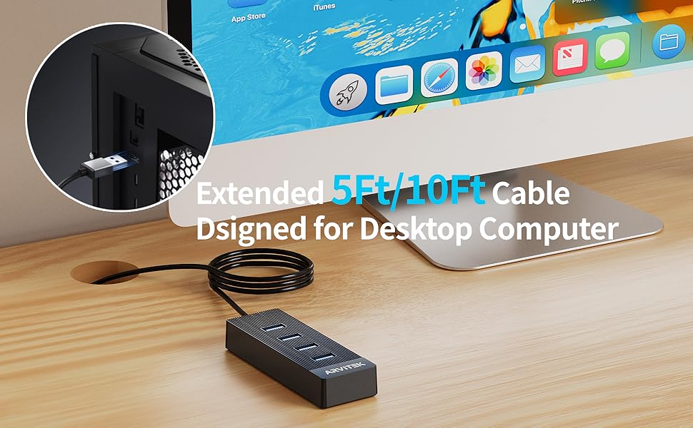 usb splitter with 5ft 10ft long cable for desktop