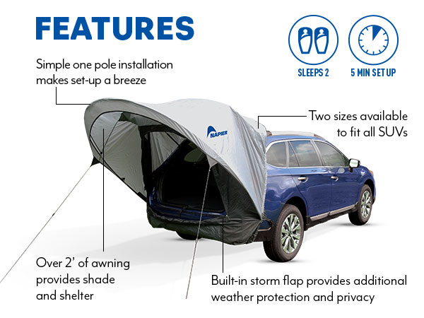 Napier Sportz Cove SUV tent with 2 foot awning provides shade and weather protection