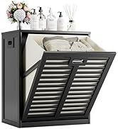 HITNET Tilt Out Laundry Hamper, Bamboo Laundry Basket Cabinet with Removable Fabric Bin, Freestan...