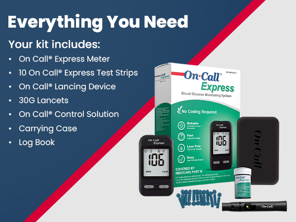 Diabetes testing kit with meter 10 test strips lancing device 30G lancets control solution